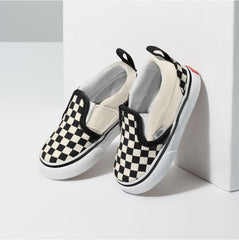 Vans Toddler Slip-On V Checkerboard Skateboard Shoes - Black/White