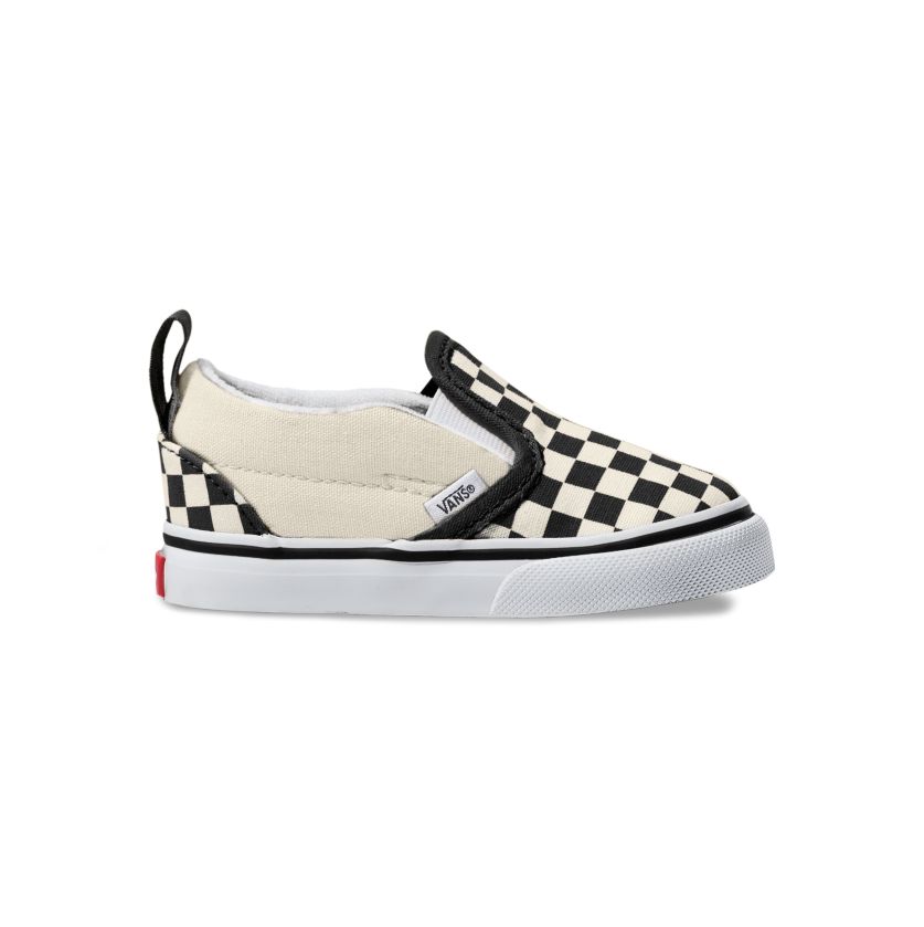 Vans Toddler Slip-On V Checkerboard Skateboard Shoes - Black/White