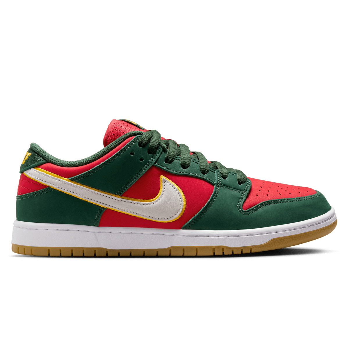 Nike SB Dunk Low Pro Premium "Supersonics" Skateboard Shoe - Fir/White-University Gold-Fire Red
