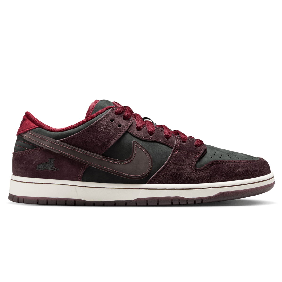 Nike SB x Riot Skate Shop Dunk Low Pro QS Skateboard Shoe - Mahogany/Dark Beetroot-Team Red-Sail