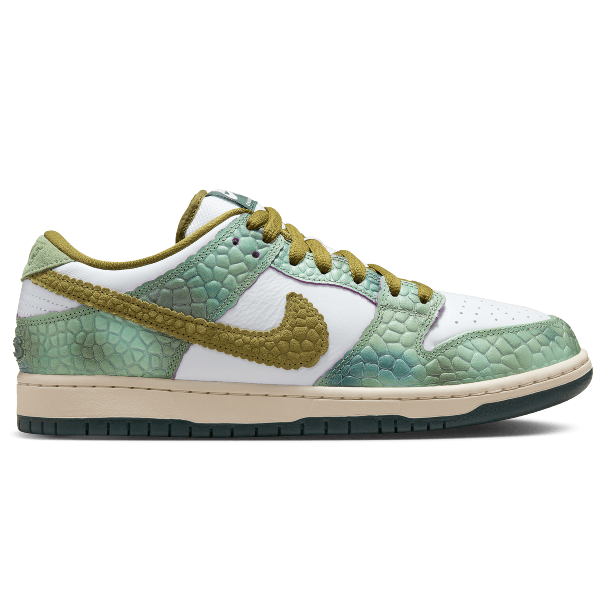 Nike SB Dunk Low Pro Alexis Sablone Chameleon QS Skateboard Shoe - Oil Green/Desert Moss-White